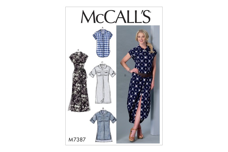M7387 Misses' Button-Down Top, Tunic, Dresses and Belt