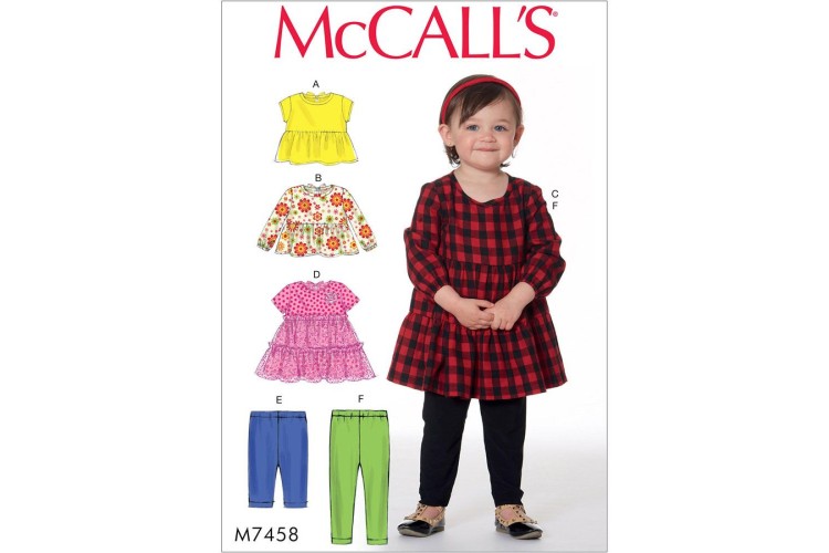 M7458 Toddlers Gathered Tops, Dresses and Leggings