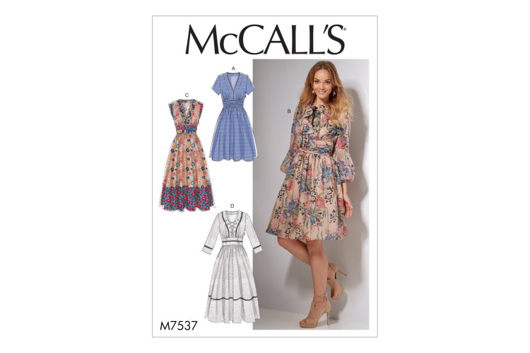 M7537 Misses' Banded, Gathered-Waist Dresses