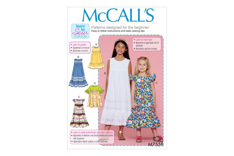 M7558 Children's/Girls' Sleeveless and Ruffle Sleeve Empire-Waist Dresses