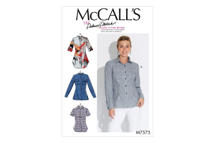 M7575 Misses' Button-Down Shirts with Collar, Sleeve and Pocket Variations