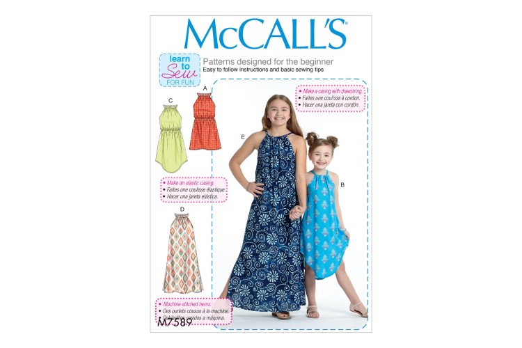 M7589 Children's/Girls' Gathered Neckline Sleeveless Dresses