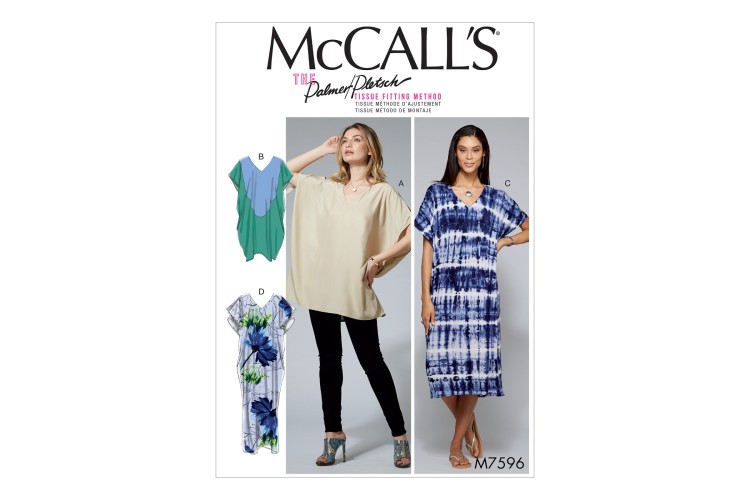 M7596 Misses' Loose-Fitting V-Neck Pullover Tunic and Dresses with Shoulder and Length Variations