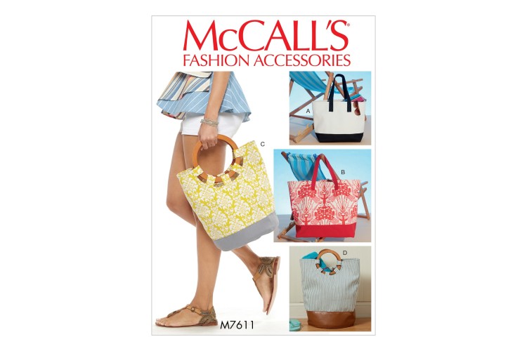 M7611 Misses' Lined Tote Bags with Contrast Variations