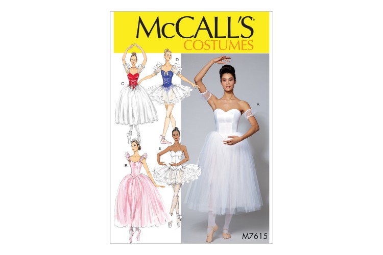 M7615 Misses' Ballet Costumes with Fitted, Boned Bodice and Skirt and Sleeve Variations