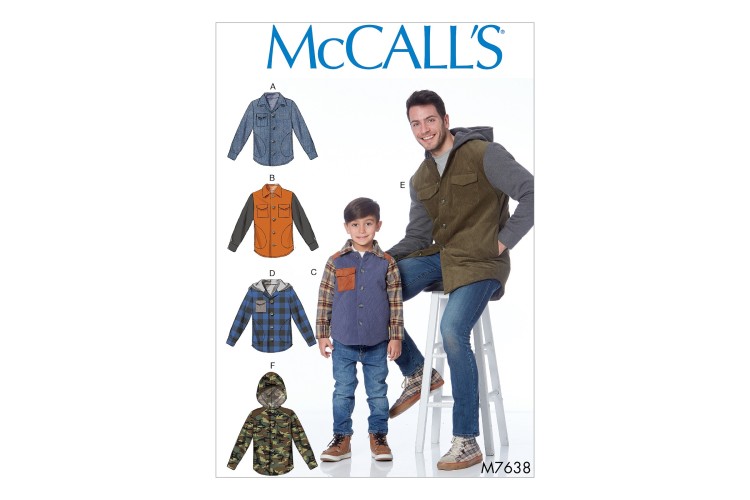 M7638 Men's and Boys' Lined Button-Front Jackets with Hood Options