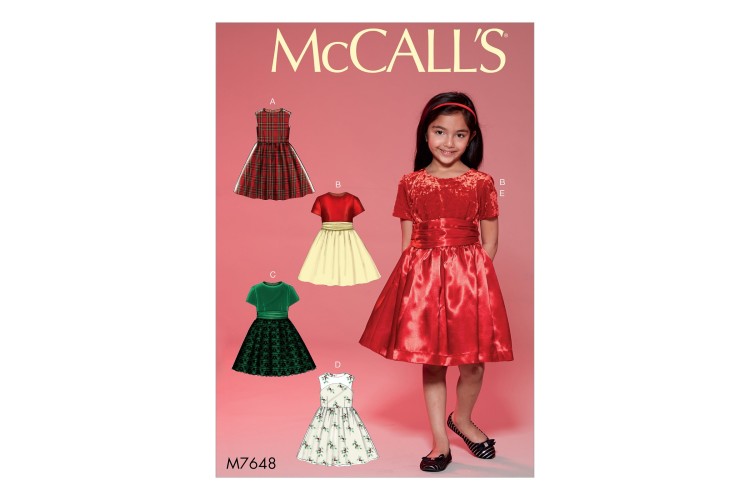 M7648 Childrens'/Girls' Gathered Dresses with Petticoat and Sash