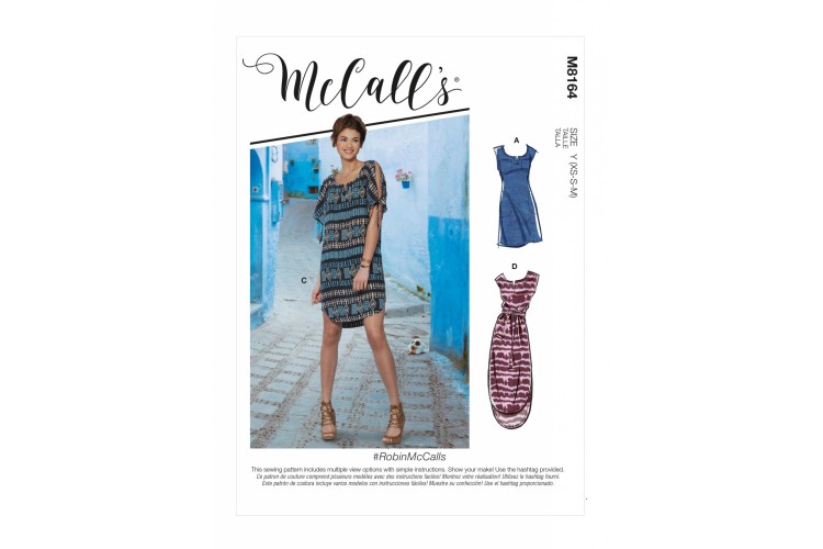 M8164 Misses' Dresses With Sleeve Ties, Pocket Variations and Belt #RobinMcCalls