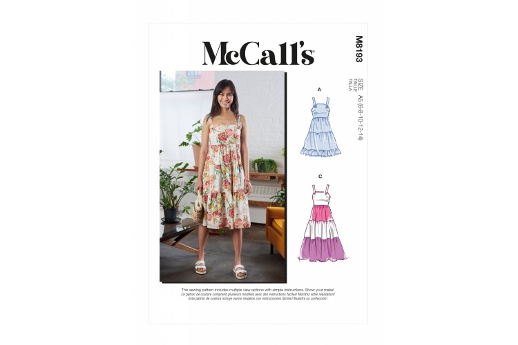 M8193 McCalls Misses' Gathered Tiered Pinafore Dresses