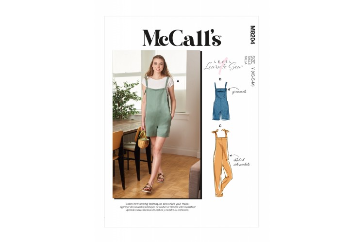 M8204 McCalls Jumpsuit, Overalls, Dungarees 3 Length Options  