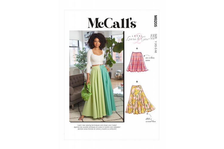 M8205 McCalls Misses' Skirt in 3 Lengths Learn to Sew Level 2