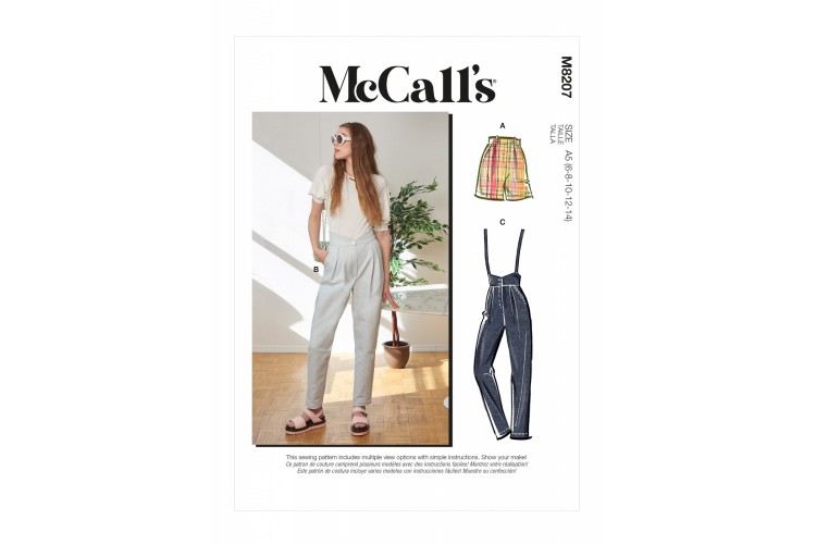 M8207 McCalls Misses' Pleated Short and Trouser with Shaped Waistband 