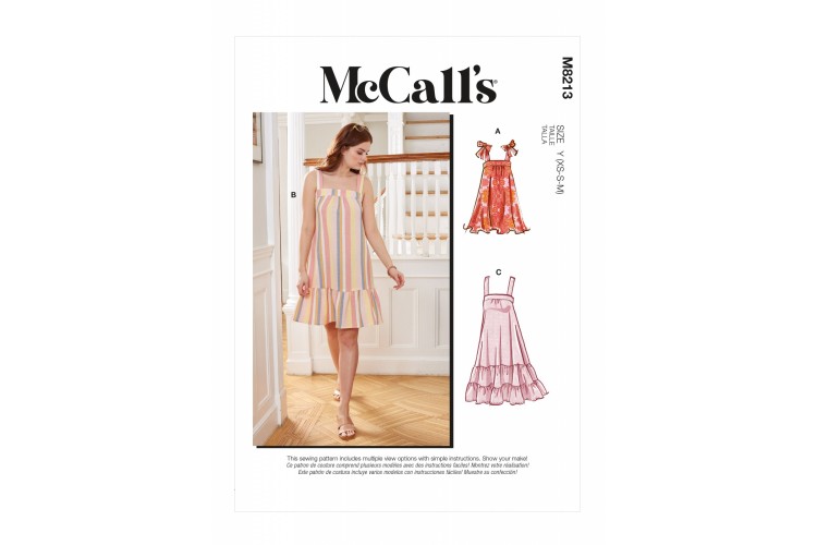 M8213 McCalls Floaty Sundress with Elasticated Back with 2 Strap and 3 Hem Options 