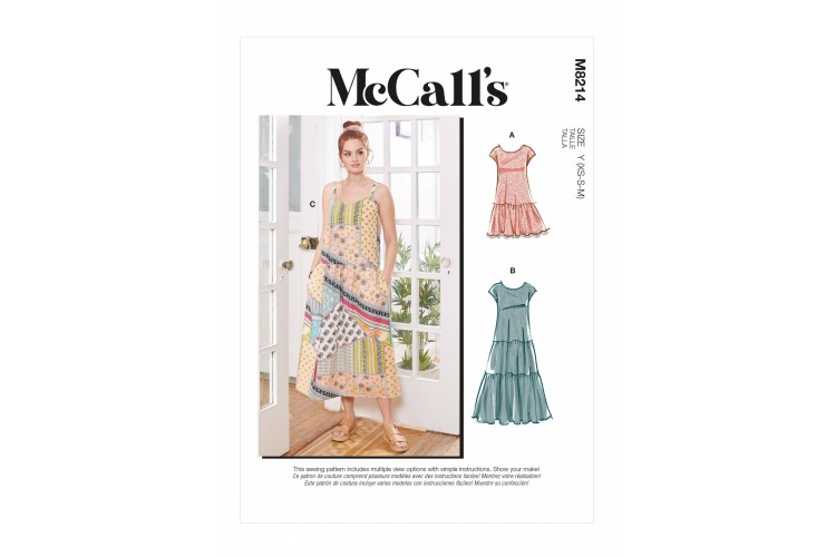 M8214 McCalls Dropped Waist Gathered Dress with 2 Lengths and Tiers Options