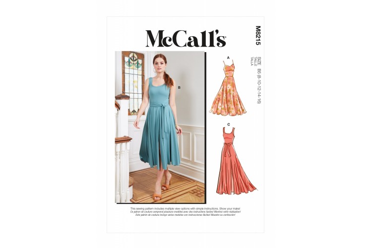 M8215 McCall Fit & Flare Jersey Dress 2 Necklines 3 Lengths and Optional Split with Plus Size Option