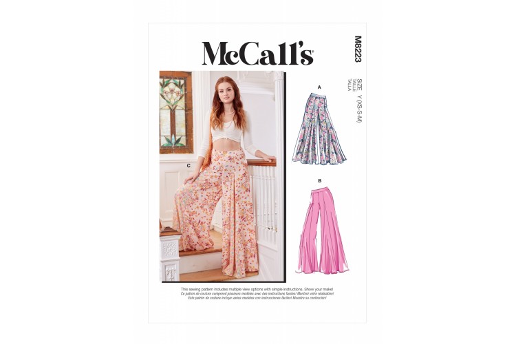 M8223 McCalls Misses' Wide Leg Godet Palazzo Trouser with 2 Lengths