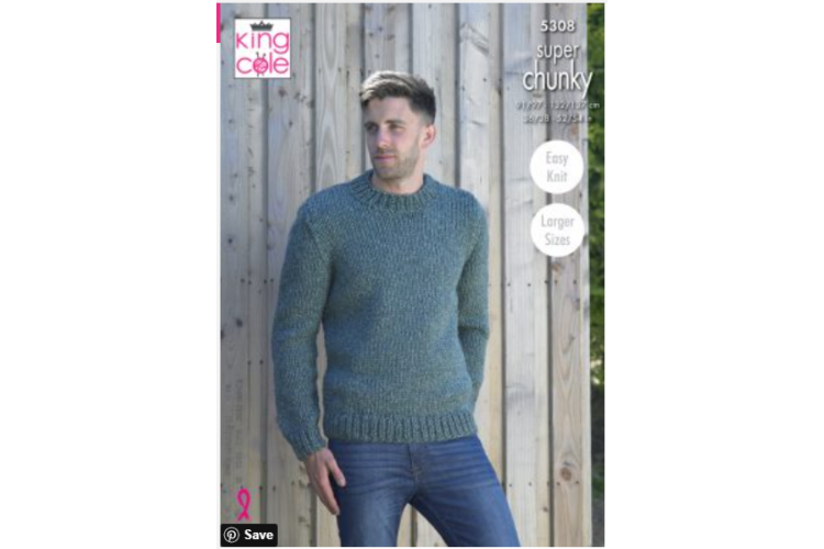Man’s Waistcoat & Round Neck Sweater Knitted in Big Value Super Chunky Stormy - 5308