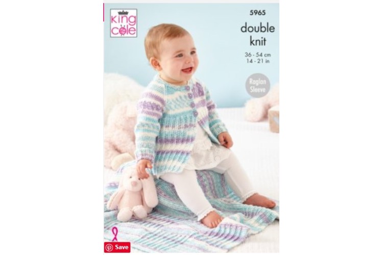 Matinee Coat, Cardigan, Bootees and Blanket: Knitted in King Cole Cherish DK - 5965