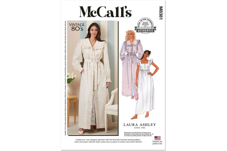 McCall's M8381 Misses' Robe, Tie Belt and Nightgown by Laura Ashley