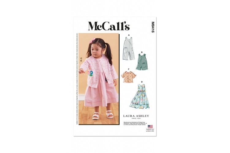 McCall's M8416 Toddlers' Romper in Two Lengths, Dresses, Jacket and Shirt by Laura Ashley