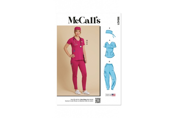 McCall's M8421 Misses' Knit Scrub Tops, Trousers, Joggers and Cap