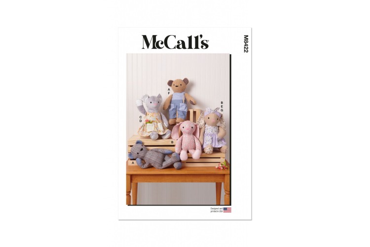 McCall's M8422 Plush Bear, Bunny and Mouse with Clothes and Headband
