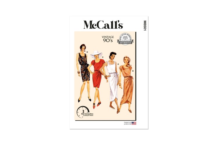 McCall's M8501 1990s Misses' Mock Sarong Dress in Two Lengths