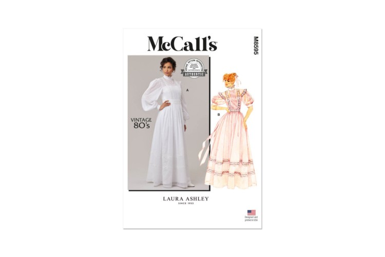 McCall's M8595 1980s Misses' Gown, Slip and Sash by Laura Ashley