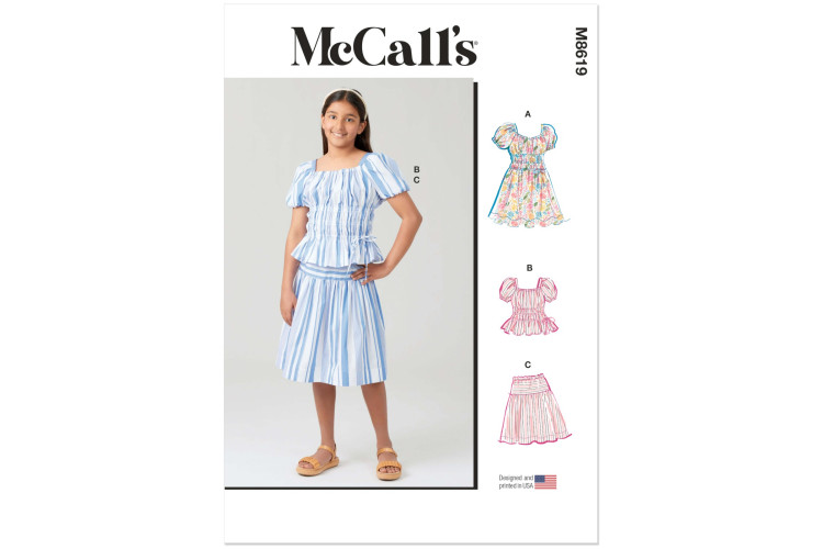 McCall's M8619 Girls' Ruched Dress, Top and Skirt