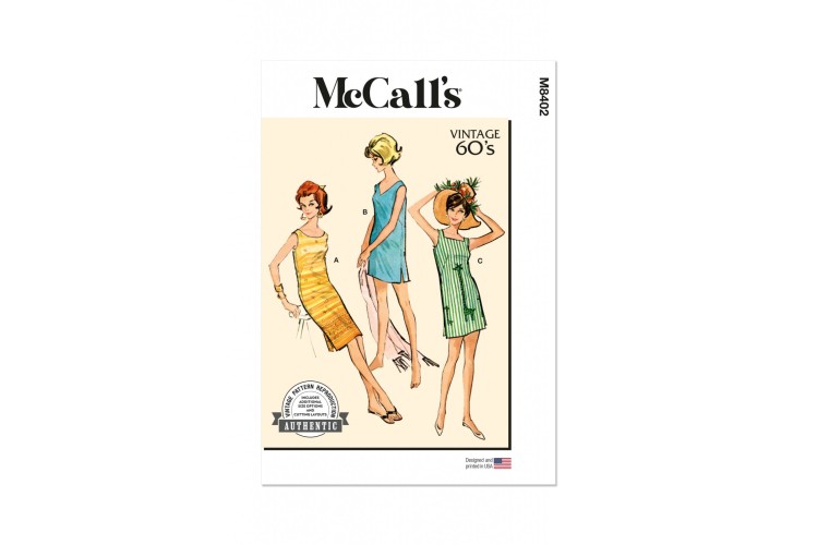 McCall's M8402 Misses' Classic Shift Dresses Vintage