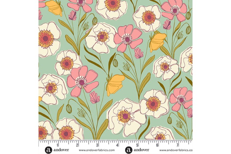 Meadow Walk by Makower UK - Poppies Meadow Spring 112cm Wide 100% Cotton