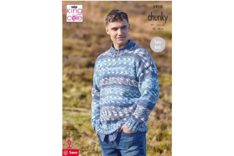 Mens Round and Stand Up Neck Sweaters: Knitted in King Cole Nordic Chunky - 5910