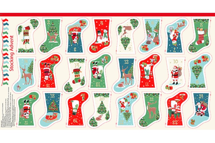 Christmas Merry Mini Stocking Advent Panel 60cm x 112cm 100% Cotton