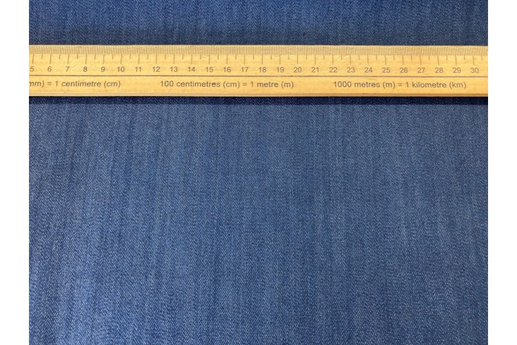 Mid Blue Wash Denim Cotton Elastane Blend 138cm Wide