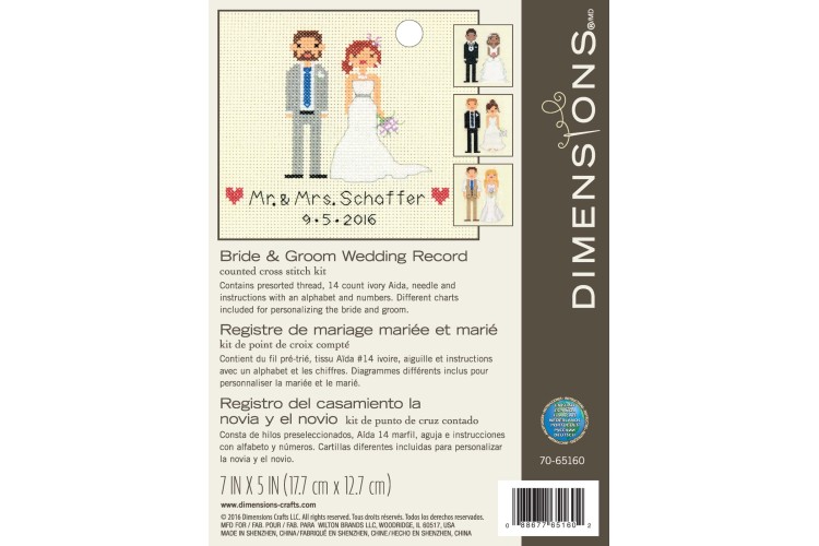 Mini Counted Cross Stitch Kit Wedding Record Bride and Groom