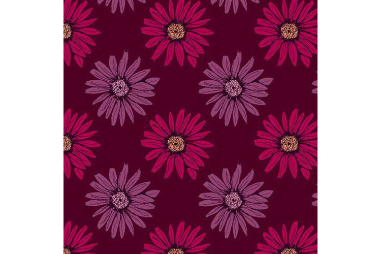 Mystic Meadow by Nancy Rink - Big Daisy – Red 100% Cotton 112cm