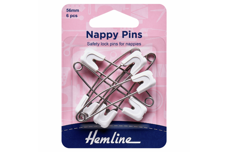 Nappy Pins, 56mm, White, 6 Pieces