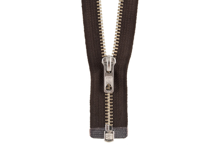 Opti Open End zip: Silver Metal: 55cm brown