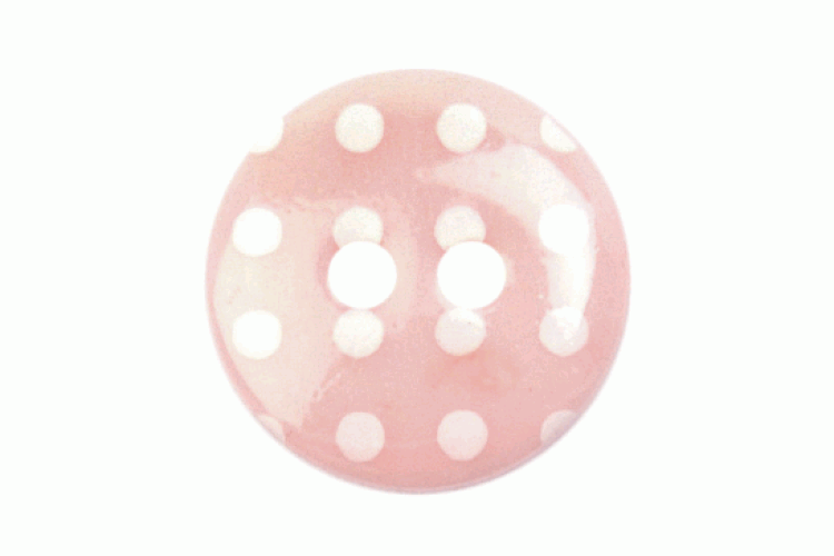 Pale Pink Resin, 15mm White Spot 2 Hole Button