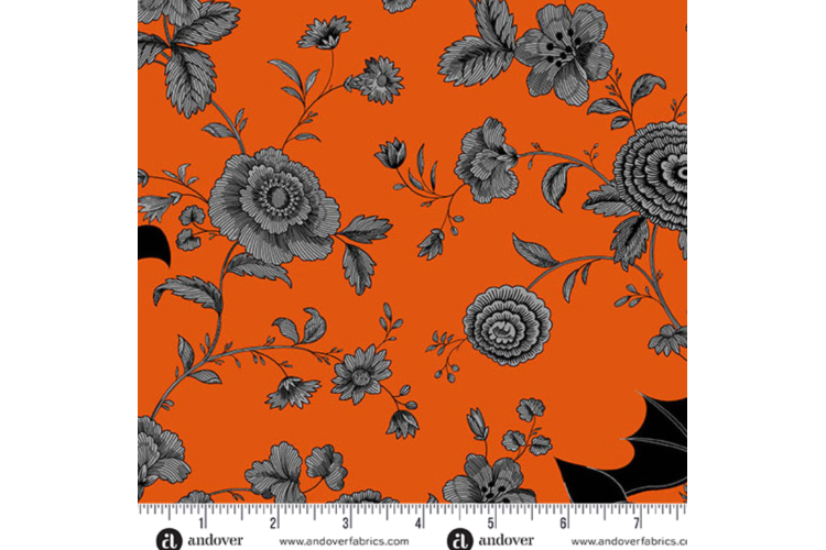 Halloween - Phantasm by Libs Elliott - Night Garden Flame 112cm Wide 100% Cotton