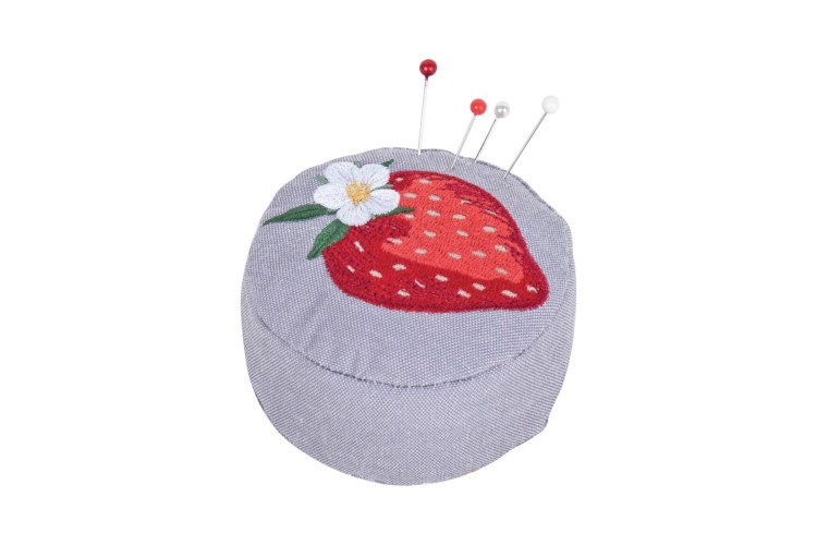 Pincushion with Wrist Strap - Embroidered - Natural Strawberries