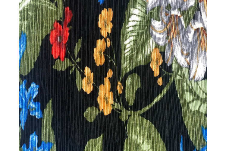 Pleated Tropical Flower Jersey 100% Polyester 147cm Wide