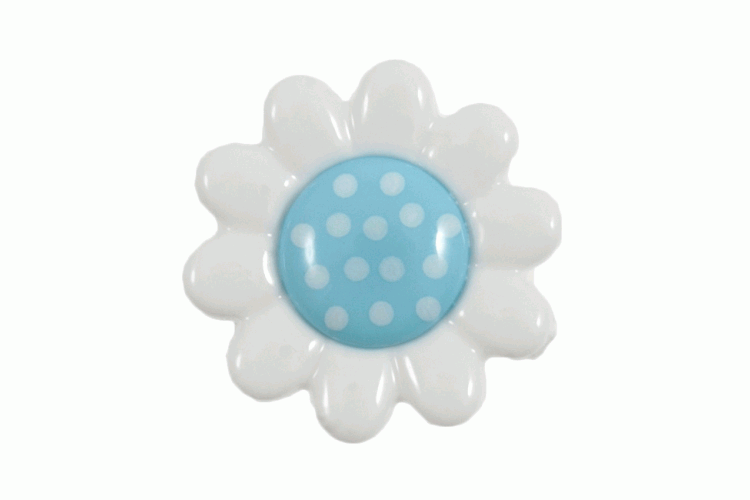 Polka Dot Daisy Button: Shank: 14mm: Light Blue
