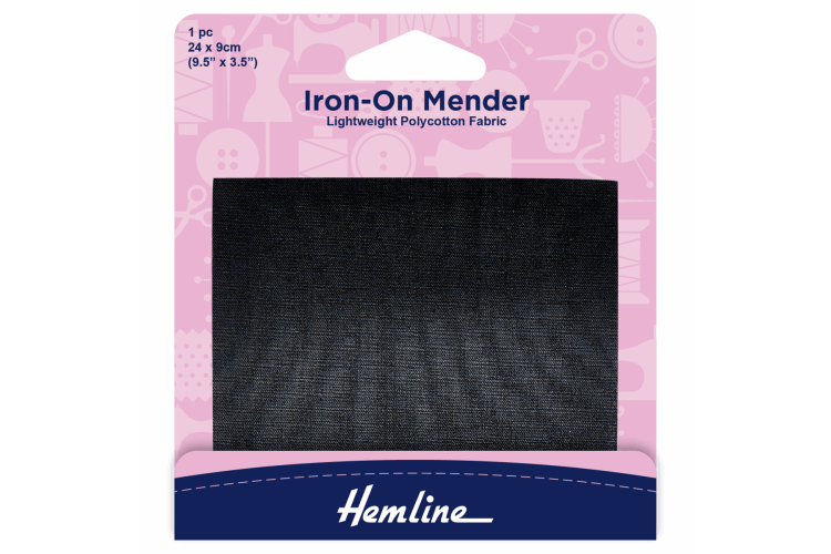 Iron on Mender Polycotton Patch, Black - 24 x 9cm - 1 Sheet