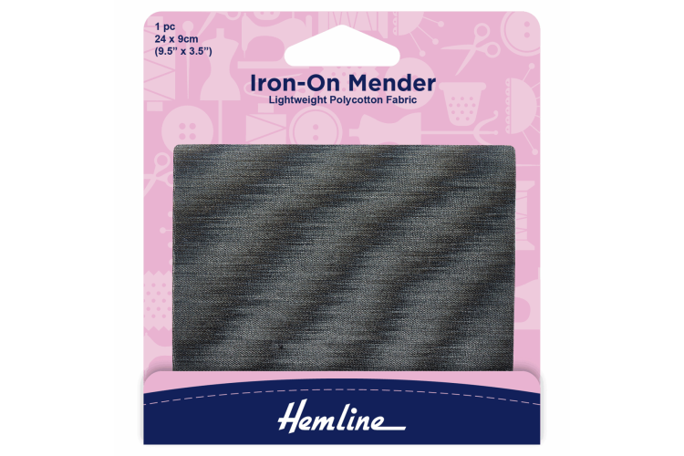 Iron on Mender Polycotton Patch, Dark Grey - 24 x 9cm - 1 Sheet