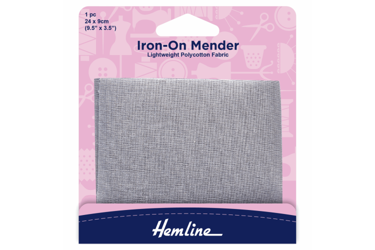Iron on Mender Polycotton Patch, Light Grey - 24 x 9cm - 1 Sheet