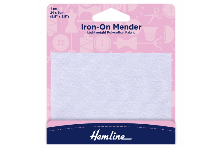 Iron on Mender Polycotton Patch, White - 24 x 9cm - 1 Sheet