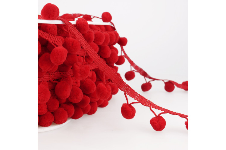 Pom Pom Trim 15mm Red