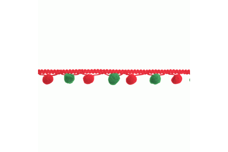 Pom Pom Trim 25mm Red & Green