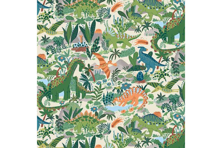 Prehistoric by Makower UK - Paradise – Cream 112cm Wide 100% Cotton